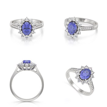 Bague ADEN Or 585 Blanc Tanzanite et diamants 2.92grs