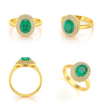 Bague en Or Jaune 585 ornée d'Emeraude et Diamants d'Aden | Éclat et Élégance