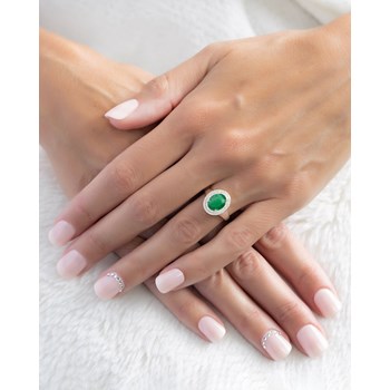 Bague en Or Blanc 585 ornée d'Emeraude et Diamants | Aden vous Offre la Finesse