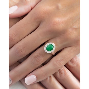 Bague en Or Blanc 585 ornée d'Emeraude et Diamants | Aden vous Offre la Finesse