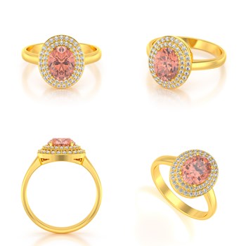 Bague Or Jaune 585 Morganite et diamants 3.82grs | 51 petits Diamants en Double Rang - Aden