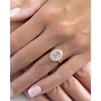 Bague Or Jaune 585 Morganite et diamants 3.82grs | 51 petits Diamants en Double Rang - Aden