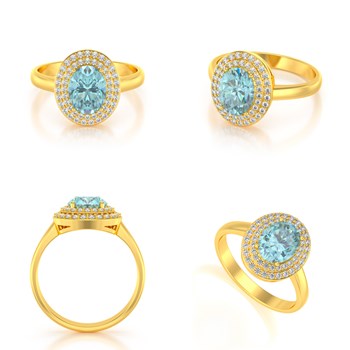 Bague Or Jaune 585 & Aigue-Marine | Ornée de 51 Diamants - Aden