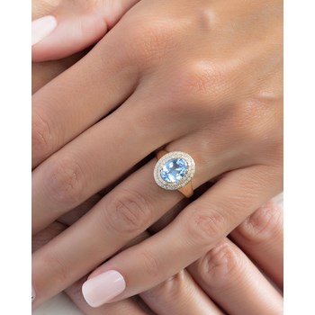 Bague Or Jaune 585 & Aigue-Marine | Ornée de 51 Diamants - Aden