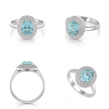 Bague Or Blanc 585 & Aigue-Marine | Sertie de Diamants - Aden