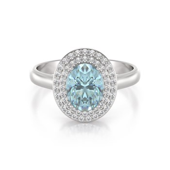 Bague Or Blanc 585 & Aigue-Marine | Sertie de Diamants - Aden