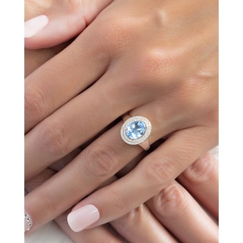 Bague Or Blanc 585 & Aigue-Marine | Sertie de Diamants - Aden