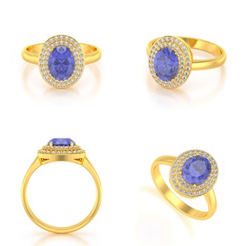 Bague Or Jaune 585 & Tanzanite | Sertie de Diamants - Aden