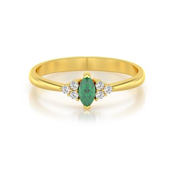 Bague Emeralda Or Jaune 14K avec Émeraude Marquise et Diamants | ADEN Joaillerie