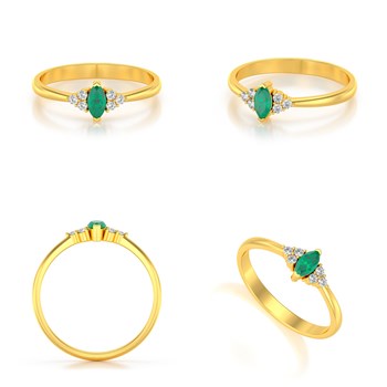 Bague Emeralda Or Jaune 14K avec Émeraude Marquise et Diamants | ADEN Joaillerie