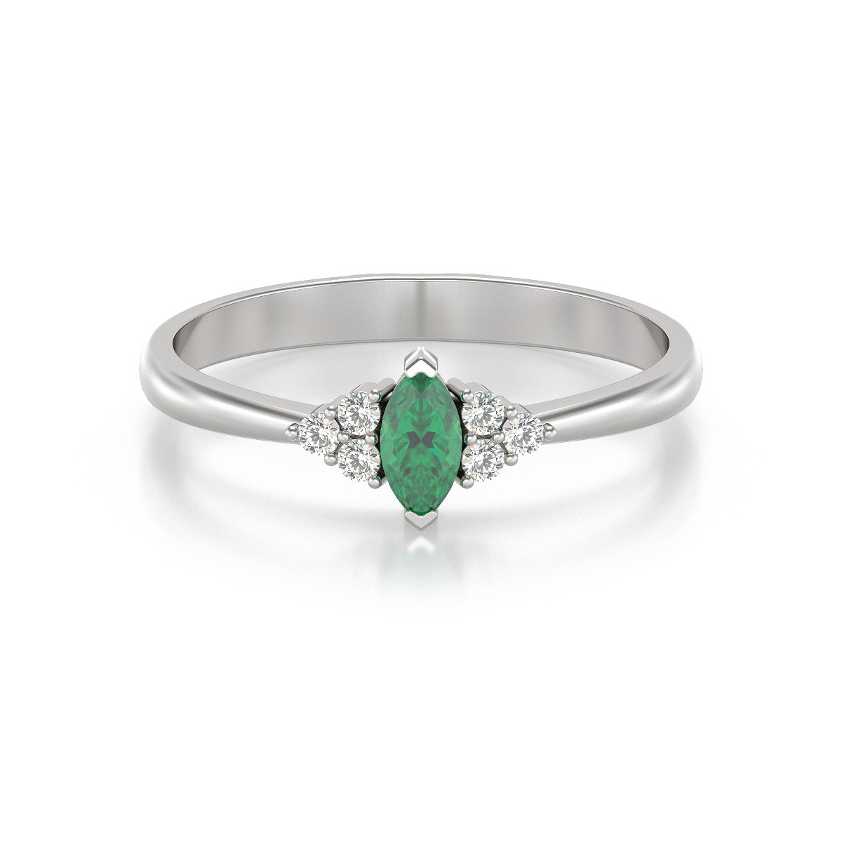 Bague Emeralda Or Blanc 14K avec Émeraude Marquise et Diamants | ADEN Joaillerie