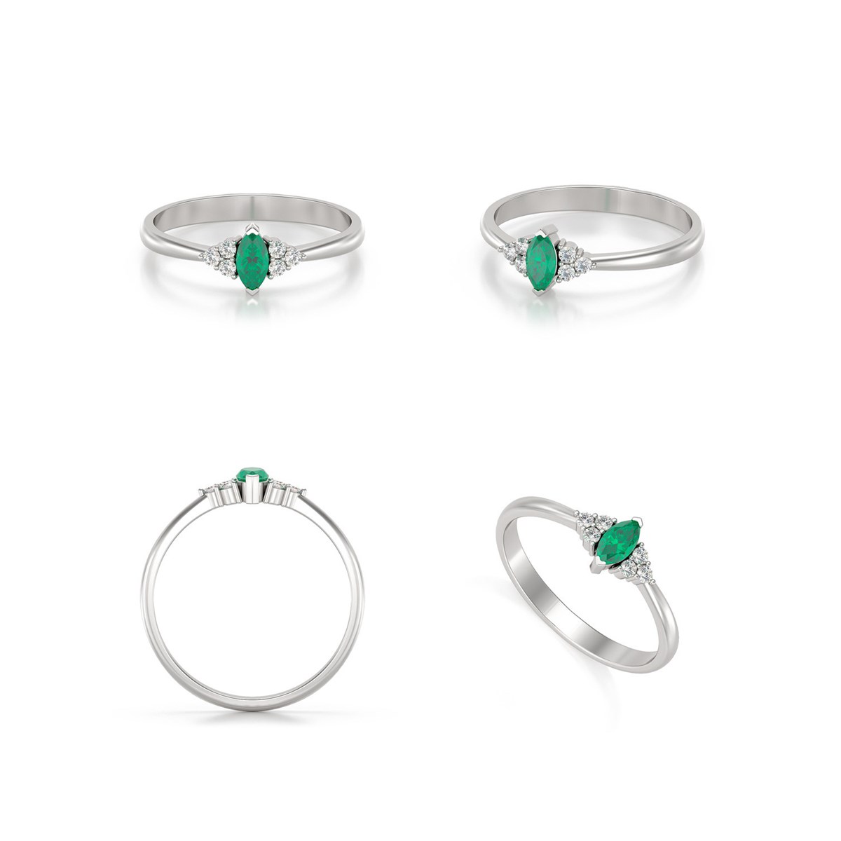 Bague Emeralda Or Blanc 14K avec Émeraude Marquise et Diamants | ADEN Joaillerie - vue 2