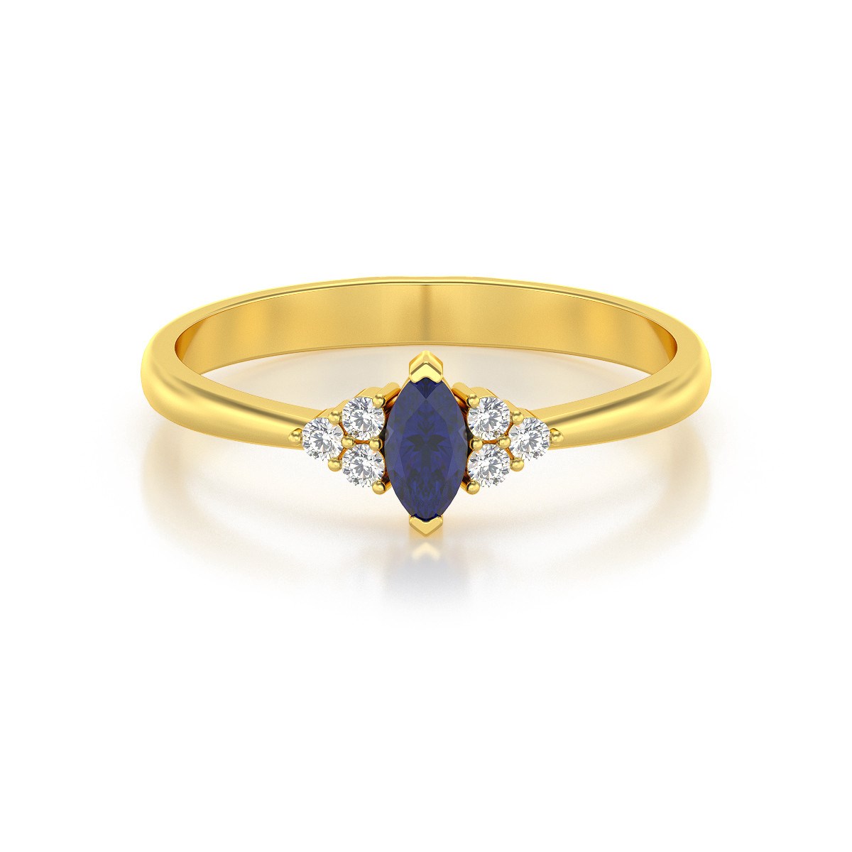 Bague Or Jaune 14K avec Saphir Marquise et Diamants | ADEN Joaillerie