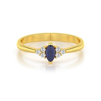 Bague Or Jaune 14K avec Saphir Marquise et Diamants | ADEN Joaillerie