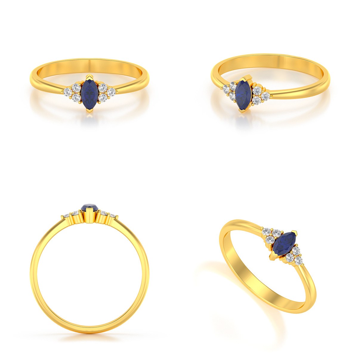 Bague Or Jaune 14K avec Saphir Marquise et Diamants | ADEN Joaillerie - vue 2