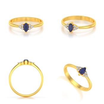 Bague Or Jaune 14K avec Saphir Marquise et Diamants | ADEN Joaillerie