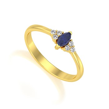 Bague Or Jaune 14K avec Saphir Marquise et Diamants | ADEN Joaillerie