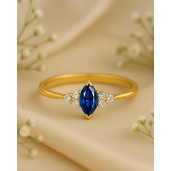 Bague Or Jaune 14K avec Saphir Marquise et Diamants | ADEN Joaillerie