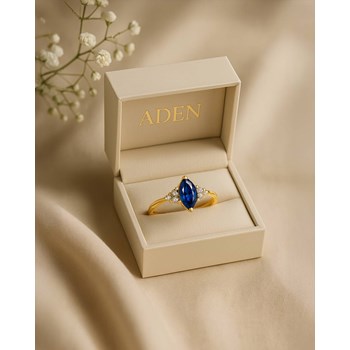 Bague Or Jaune 14K avec Saphir Marquise et Diamants | ADEN Joaillerie