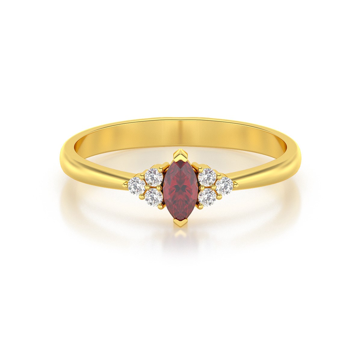 Bague Or Jaune 14K avec Rubis Marquise et Diamants | ADEN Joaillerie