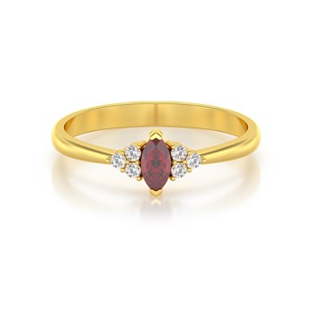 Bague Or Jaune 14K avec Rubis Marquise et Diamants | ADEN Joaillerie