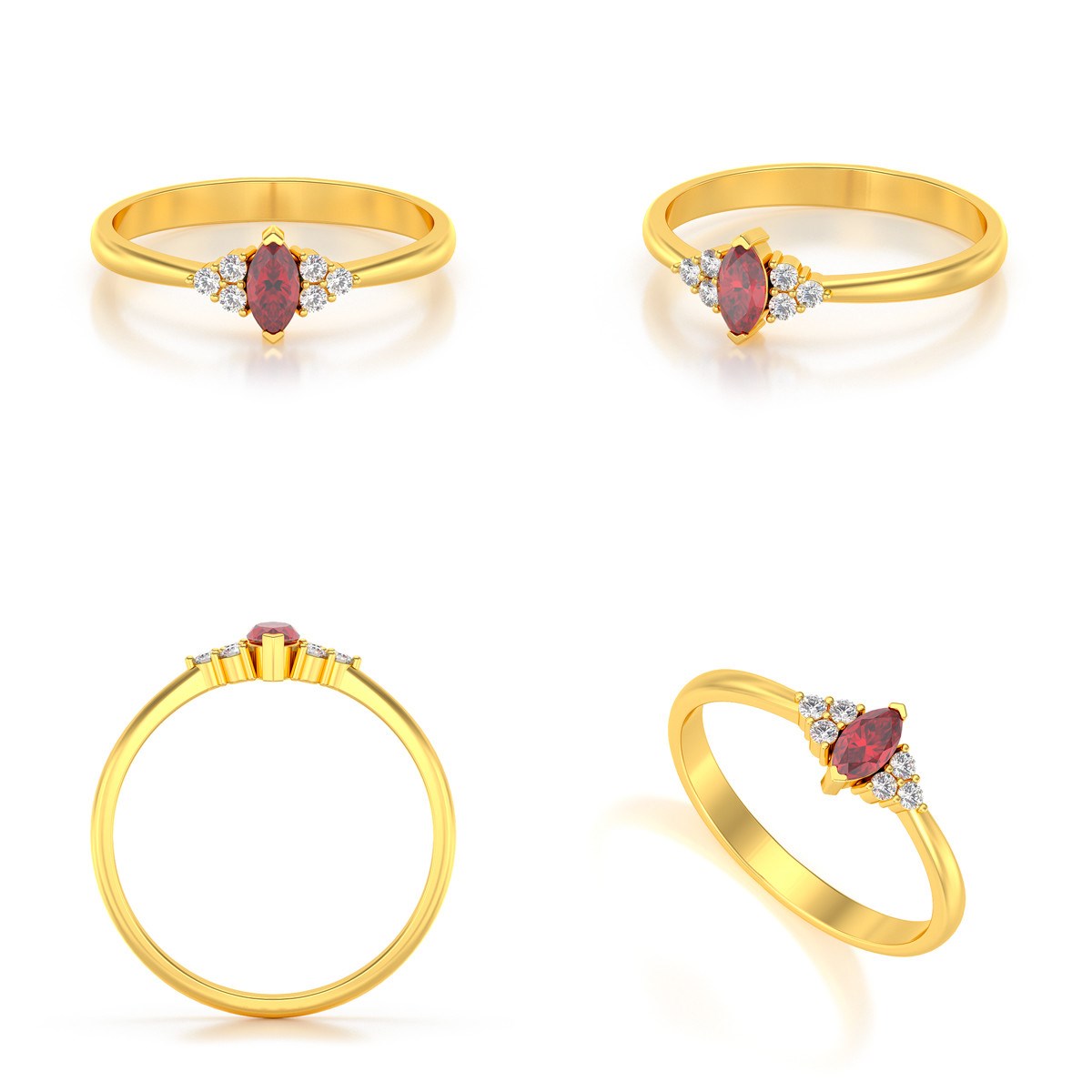 Bague Or Jaune 14K avec Rubis Marquise et Diamants | ADEN Joaillerie - vue 2