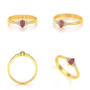 Bague Or Jaune 14K avec Rubis Marquise et Diamants | ADEN Joaillerie