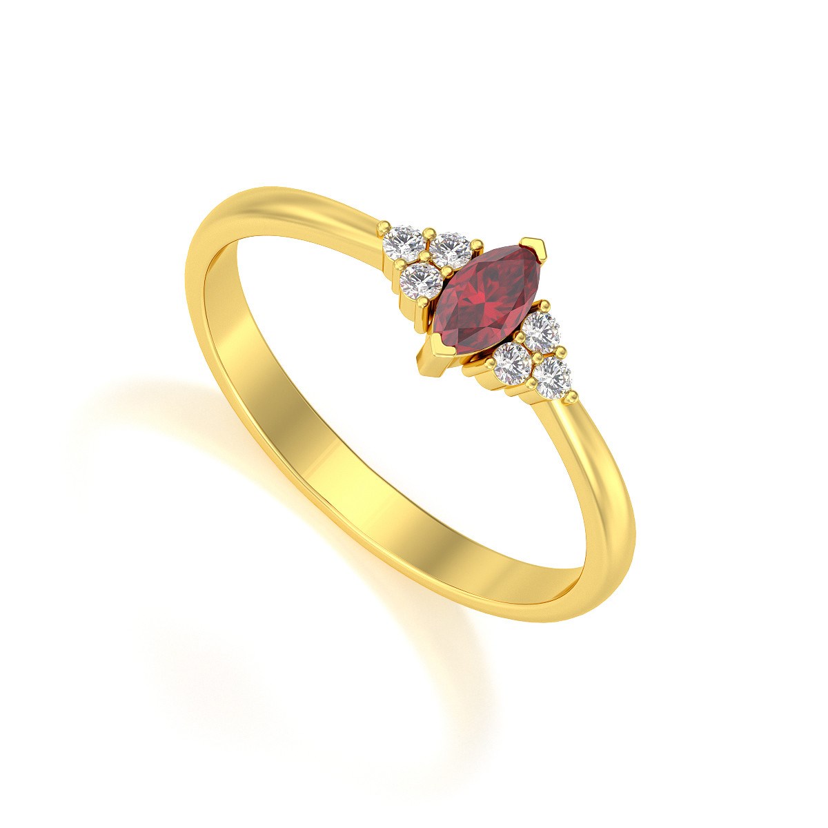 Bague Or Jaune 14K avec Rubis Marquise et Diamants | ADEN Joaillerie - vue 3