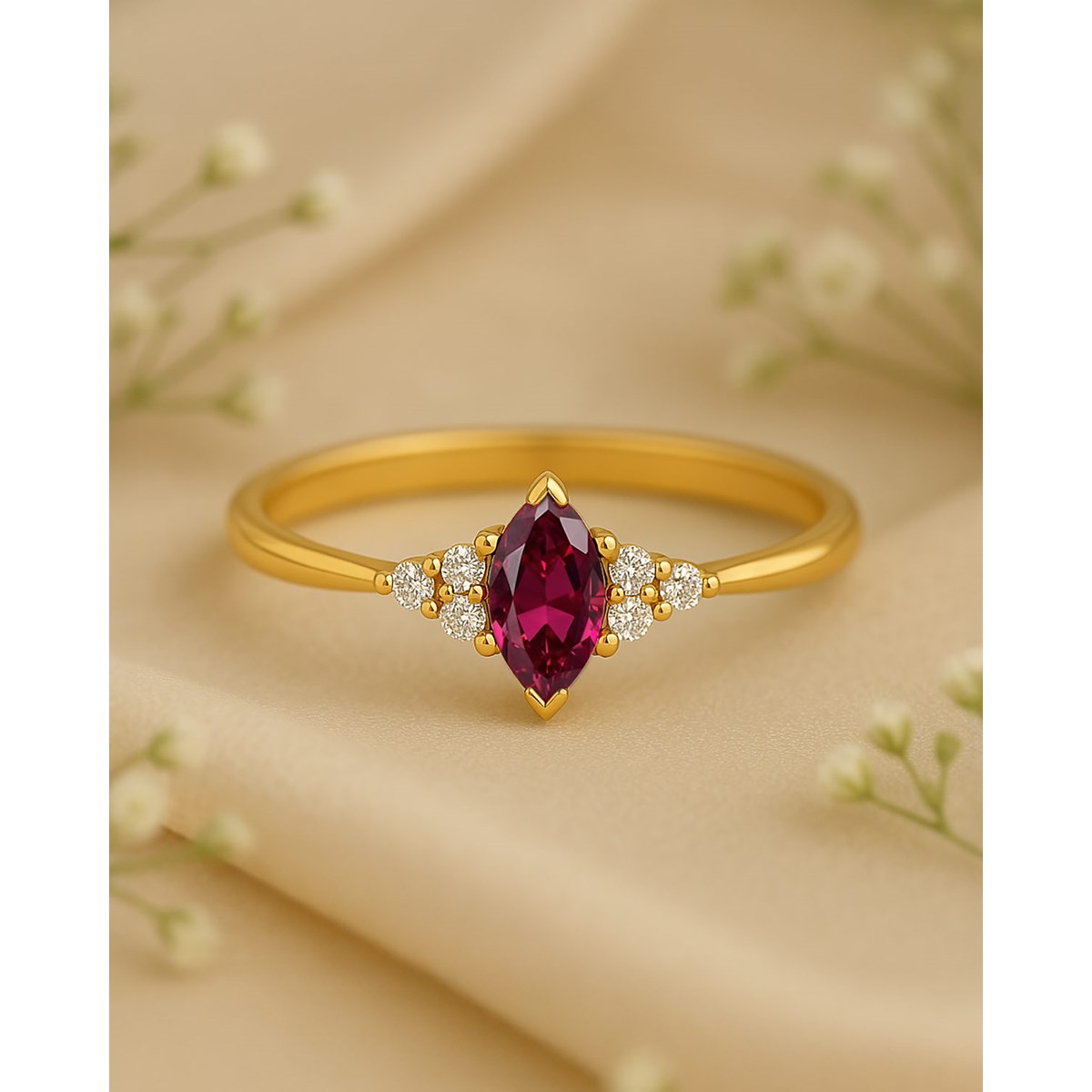 Bague Or Jaune 14K avec Rubis Marquise et Diamants | ADEN Joaillerie - vue 4