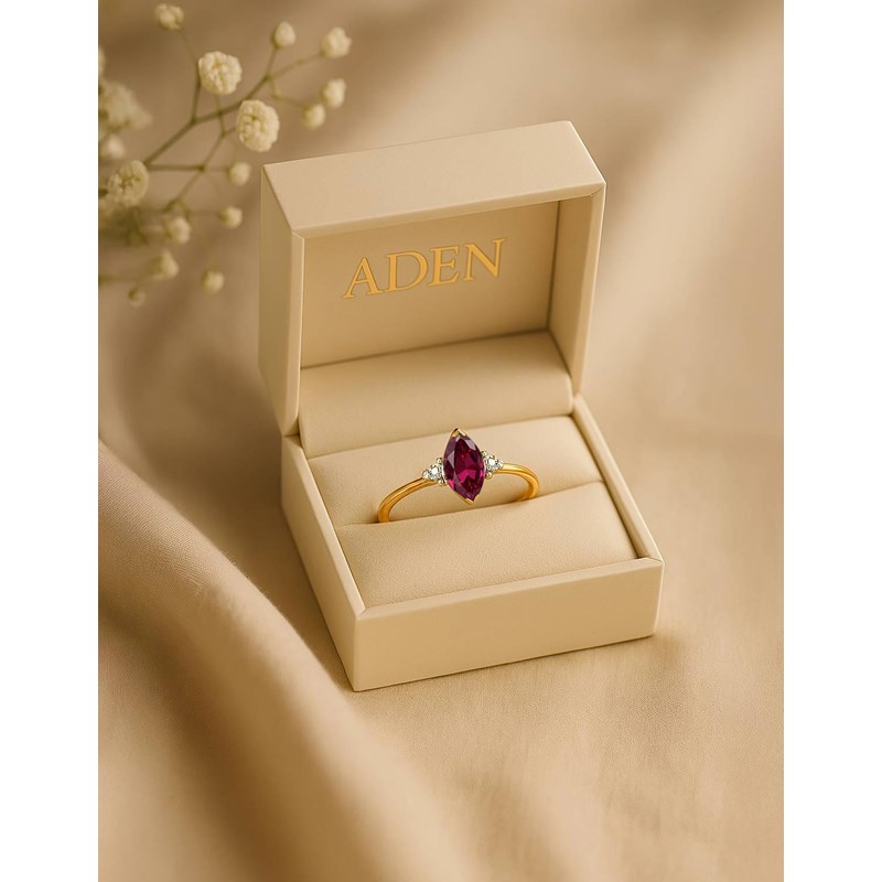 Bague Or Jaune 14K avec Rubis Marquise et Diamants | ADEN Joaillerie - vue 5