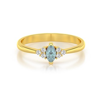 Bague Or Jaune 14K avec Aigue-Marine Marquise et Diamants | ADEN Joaillerie