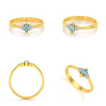 Bague Or Jaune 14K avec Aigue-Marine Marquise et Diamants | ADEN Joaillerie
