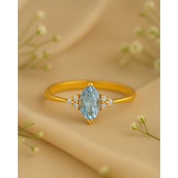 Bague Or Jaune 14K avec Aigue-Marine Marquise et Diamants | ADEN Joaillerie