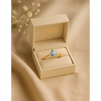 Bague Or Jaune 14K avec Aigue-Marine Marquise et Diamants | ADEN Joaillerie