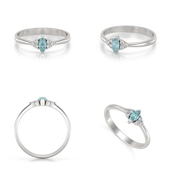 Bague ADEN Or 585 Blanc Aigue-Marine et diamants 2.1grs
