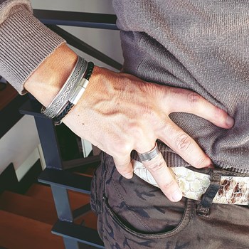 Bracelet en cuir homme noir Scott fait main
