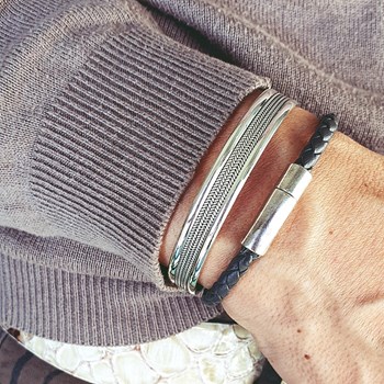 Bracelet en cuir homme noir Scott fait main