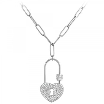 SC Crystal heart lock necklace with sparkling crystals