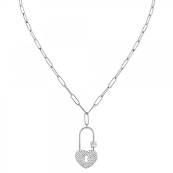 SC Crystal heart lock necklace with sparkling crystals