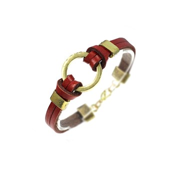 Red leather and metal bracelet