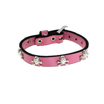 Genuine pink leather skull bracelet