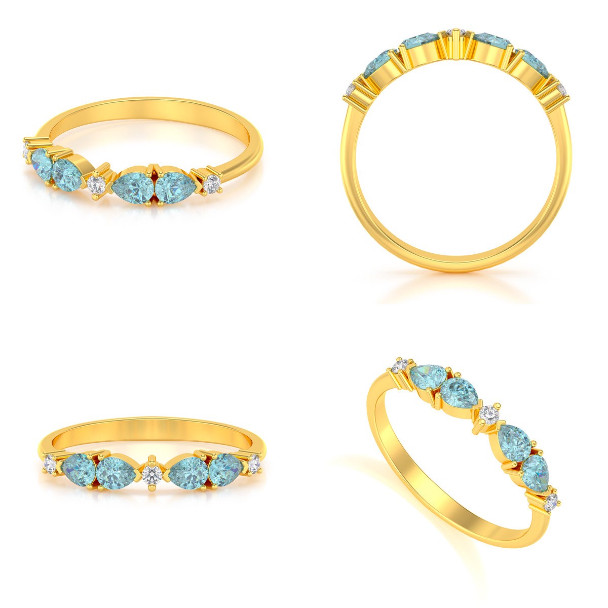 Bague ADEN Or 585 Jaune Aigue-Marine et diamants 1.97grs - vue 2