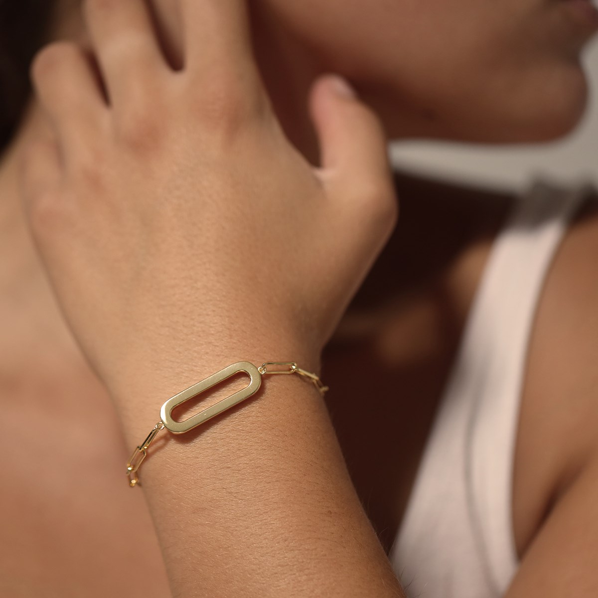 Bracelet Chaine Argent Rhodié Ovale Doré Eva - vue 2