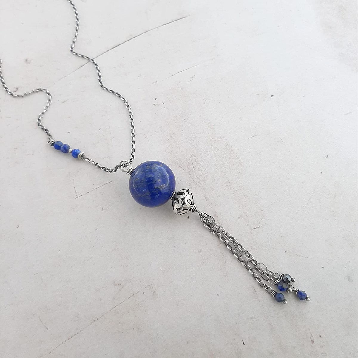 Sautoir Ethnique Lapis Lazuli Argent 925 - vue 3