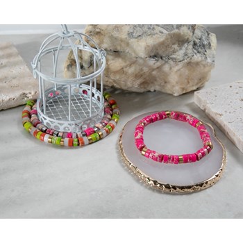 Bracelet Perles Heishi Jaspe Pourpre Et Rose Impérial