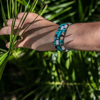 Bracelet Perles Heishi Turquoise Jaspe Rouge Et Noir Quartz Rose