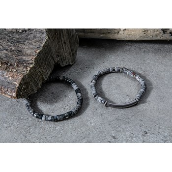 Bracelet Perles Heishi Pierres Naturelles Jaspe Gris Moucheté Barre Acier