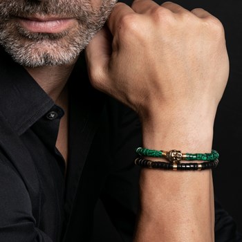 Bracelet Perles Heishi Pierres Naturelles Malachite Bouddha Doré Acier