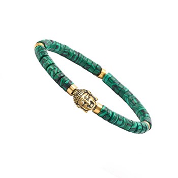 Bracelet Perles Heishi Pierres Naturelles Malachite Bouddha Doré Acier