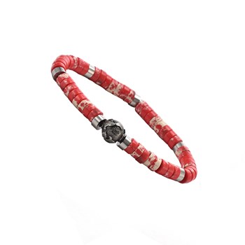 Bracelet Perles Heishi Pierres Naturelles Jaspe Impérial Orange,  Planète Acier
